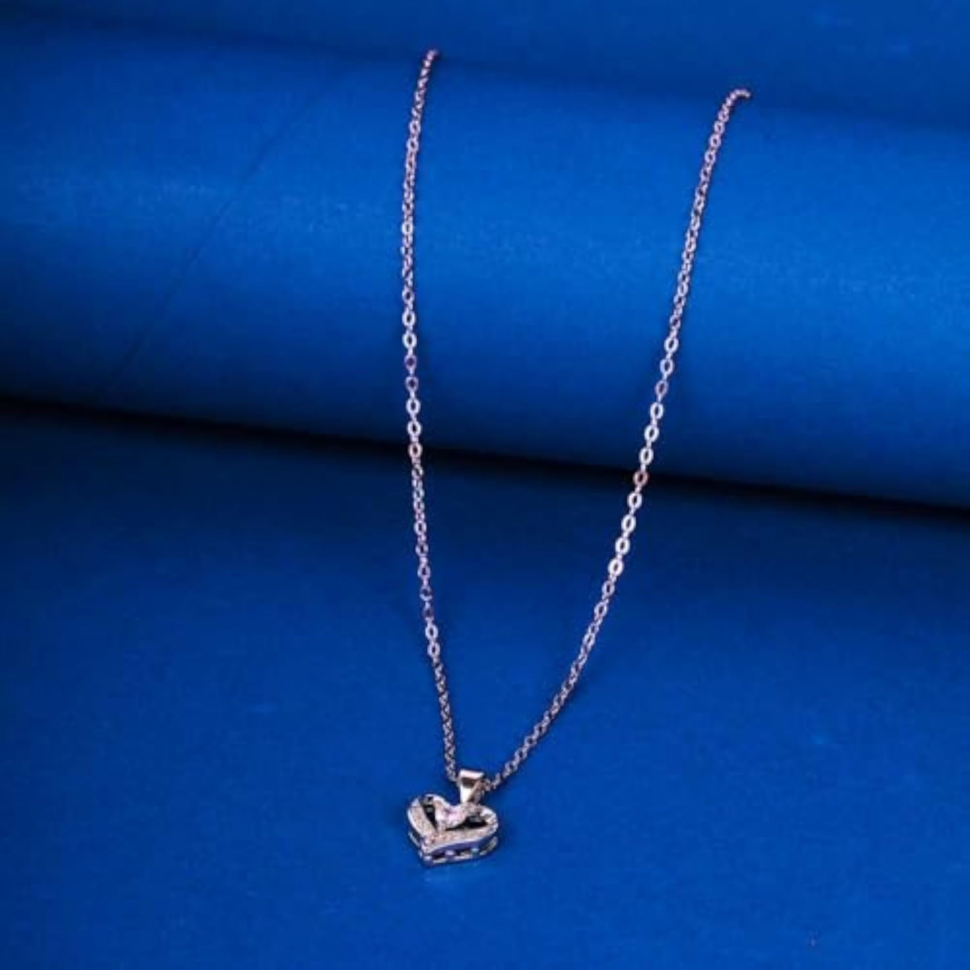 Silver Plated Zirconia Heart Pendant Necklace with Cable Chain